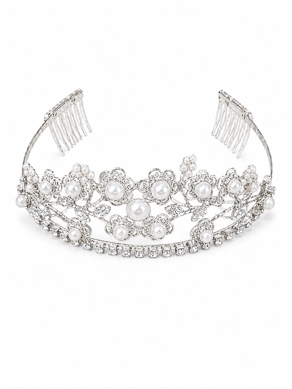 Vintage Silver Pearl Crystal Bridal Tiara Crown Headpiece Wedding Prom Princes